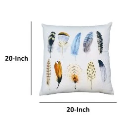 Benzara 20 X 20 Modern Square Cotton Accent Throw Pillow, Printed Feather Patterned Design, White, Multicolor 8 Benzara 20 X 20 Modern Square Cotton Accent Throw Pillow, Printed Feather Patterned Design, White, Multicolor -Safavieh Store 6193248 ALT2