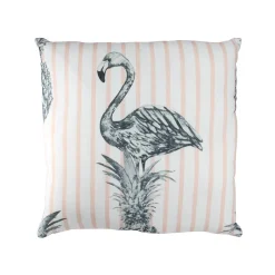 Christmas Central 17" White And Orange Striped Tropical Flamingo Pineapple Square Throw Pillow