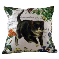 Golden Hill Studio 18" Black And White Kitten On A Calligraphy Background Throw Pillow