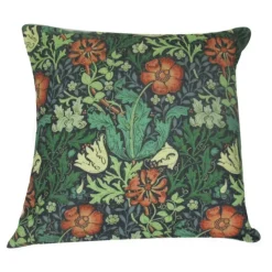 Golden Hill Studio 18" Green And Orange Antique Floral Throw Pillow Cover