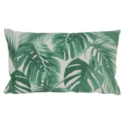 Christmas Central 19" Green And White Tropical Leaves Printed Rectangular Throw Pillow