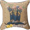 CC Home Furnishings 17" Brown And Blue Floral Texas Designer Boots Square Throw Pillow