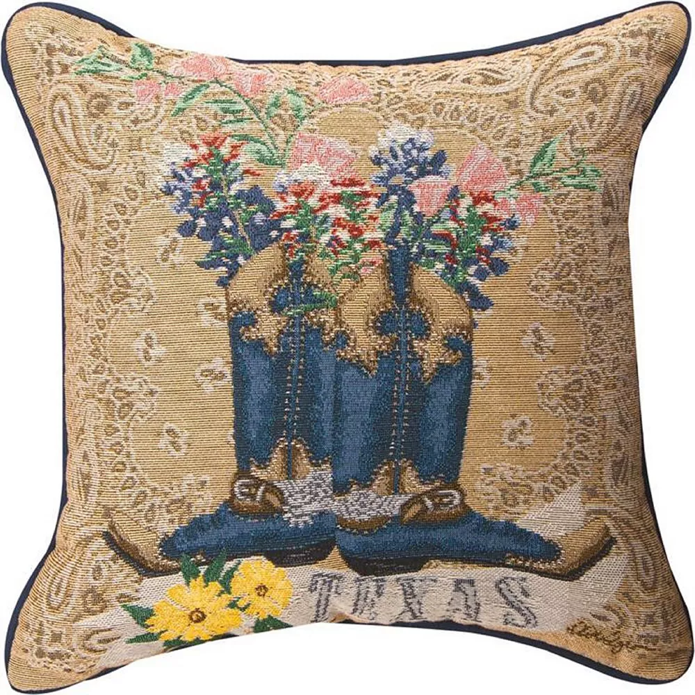 CC Home Furnishings 17" Brown And Blue Floral Texas Designer Boots Square Throw Pillow 3 CC Home Furnishings 17" Brown And Blue Floral Texas Designer Boots Square Throw Pillow