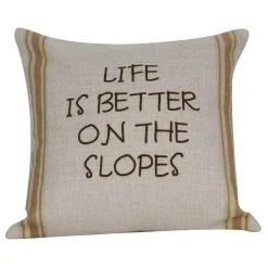 Golden Hill Studio 12" Tan And Green Striped 'Life Is Better On The Slopes' Throw Pillow