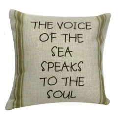Crafted Creations 12" Beige Striped "The Voice Of The Sea Speaks To The Soul" Throw Pillow