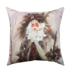 Woven Textile Company 18" Ivory And Brown Northwoods Santa Square Throw Pillow