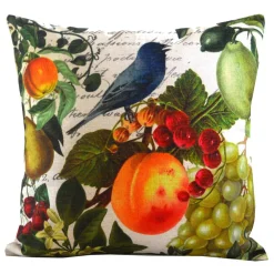 Golden Hill Studio 18" White And Blue Bird Fruit Throw Pillow With Insert