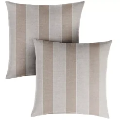 Outdoor Living And Style Set Of 2 Beige And Brown Stripe Sunbrella Square Outdoor Pillow 18"