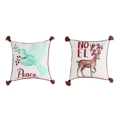 Contemporary Home Living Set Of 2 White Dove And Deer Square Christmas Throw Pillows 16"
