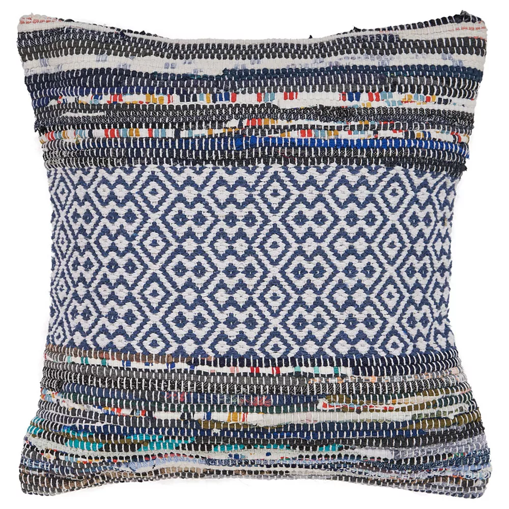 Laddha Home Designs 18" Blue And White Geometric Bohemian Square Throw Pillow 3 Laddha Home Designs 18" Blue And White Geometric Bohemian Square Throw Pillow