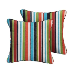Outdoor Living And Style Set Of 2 Blue And Orange Stripes Decorative Square Pillows 20"