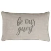 Outdoor Living And Style 13" X 20" Silver Gray And Ash Gray "Be Our Guest" Sunbrella Indoor And Outdoor Embroidered Lumbar Pillow