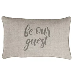 Outdoor Living And Style 13" X 20" Silver Gray And Ash Gray "Be Our Guest" Sunbrella Indoor And Outdoor Embroidered Lumbar Pillow