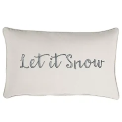 Outdoor Living And Style 13" X 20" Ivory And Gray Rectangular "Let It Snow" Sunbrella Indoor And Outdoor Embroidered Lumbar Pillow