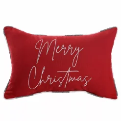 Outdoor Living And Style 13" X 20" Crimson Red And White Rectangular "Merry Christmas" Indoor And Outdoor Embroidered Lumbar Pillow