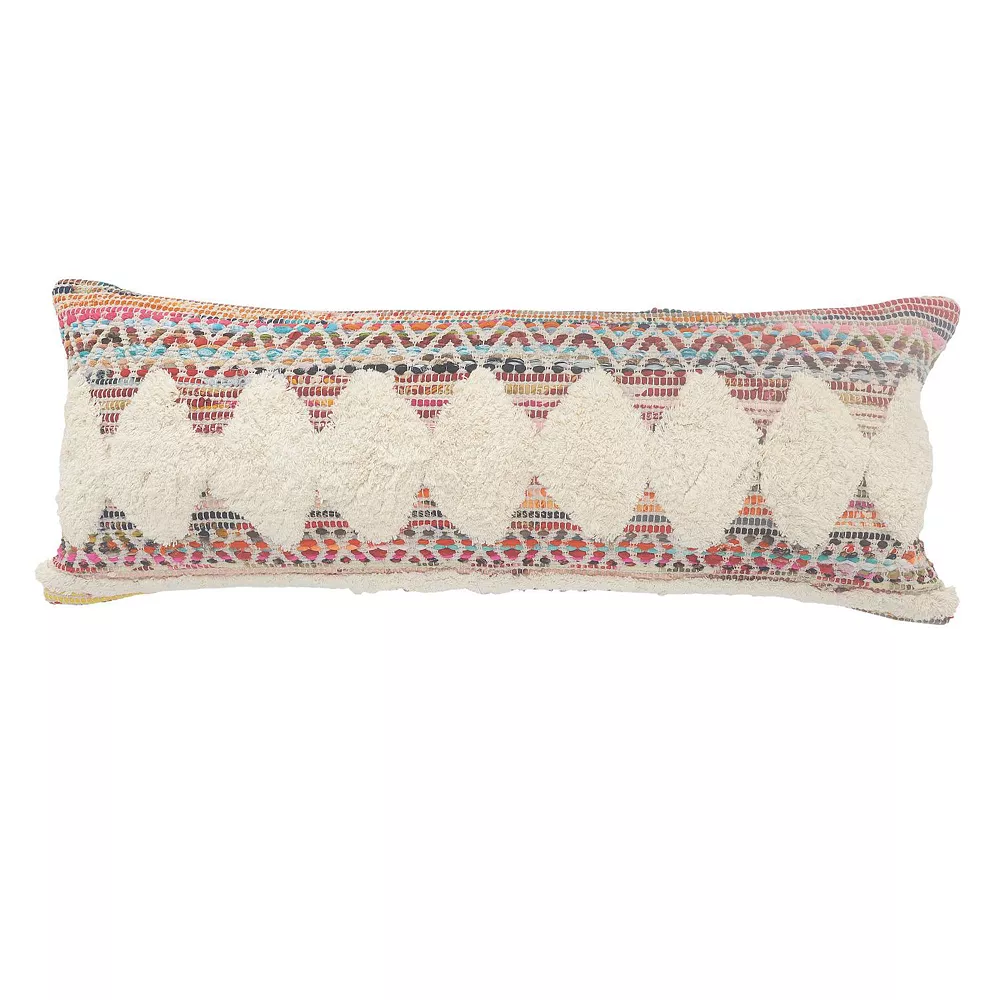Laddha Home Designs 36" White And Red Diamond Chevron Handmade Rectangular Lumbar Pillow 3 Laddha Home Designs 36" White And Red Diamond Chevron Handmade Rectangular Lumbar Pillow