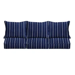 Outdoor Living And Style 25" Navy Blue And White Stripe Sunbrella Deep Seating Pillow And Sofa Chair Cushion