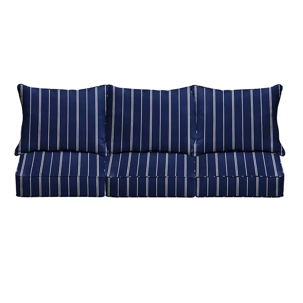 Outdoor Living And Style 25" Navy Blue And White Stripe Sunbrella Deep Seating Pillow And Sofa Chair Cushion 3 Outdoor Living And Style 25" Navy Blue And White Stripe Sunbrella Deep Seating Pillow And Sofa Chair Cushion