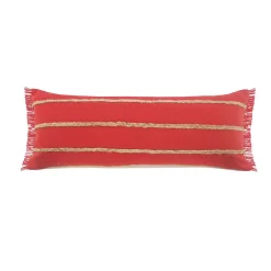 Laddha Home Designs 36" Red And Tan Striped Rectangular Lumbar Pillow