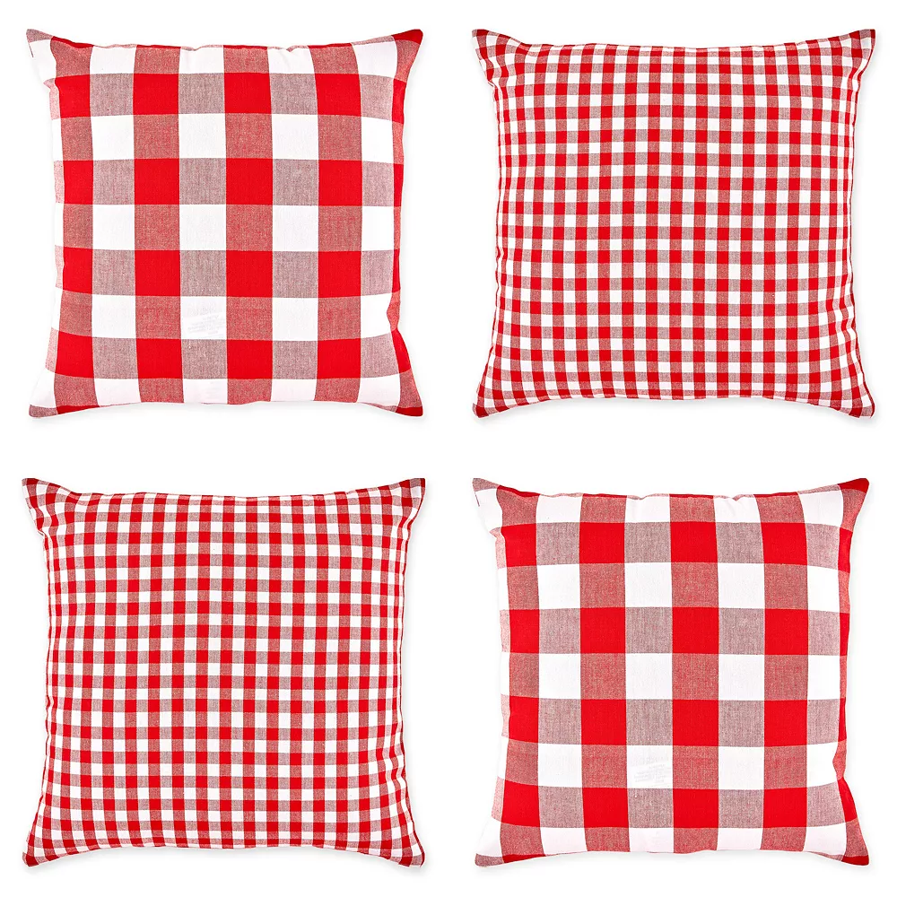 Contemporary Home Living Set Of 4 Red And White Gingham And Buffalo Check Pillow Covers 18" 3 Contemporary Home Living Set Of 4 Red And White Gingham And Buffalo Check Pillow Covers 18"
