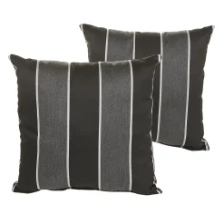 Outdoor Living And Style Set Of 2 Black And Gray Stripes Decorative Square Pillows 18"