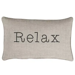 Outdoor Living And Style 13" X 20" Silver And Black Rectangular "Relax" Sunbrella Indoor And Outdoor Embroidered Lumbar Pillow