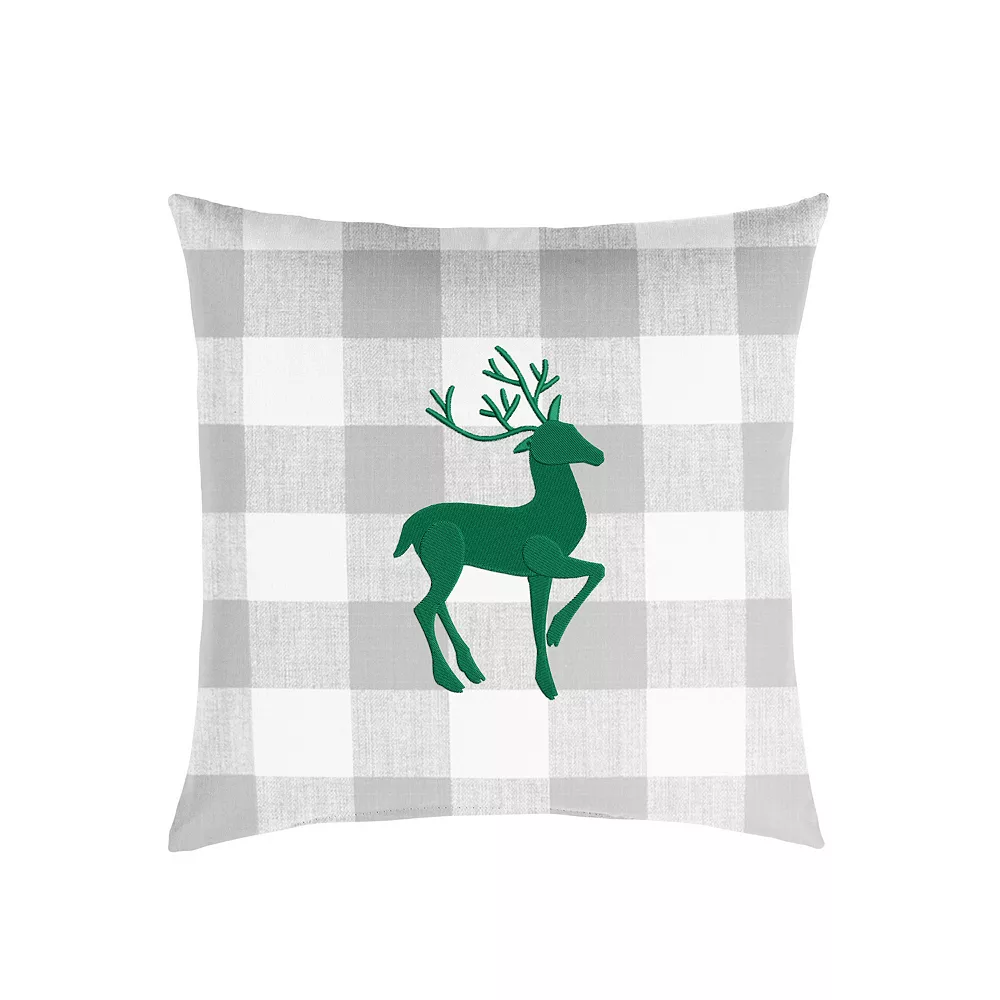 Outdoor Living And Style 18" Gray Plaid And Green Single Embroidered Decorative "Deer" Square Lumbar Pillow 3 Outdoor Living And Style 18" Gray Plaid And Green Single Embroidered Decorative "Deer" Square Lumbar Pillow