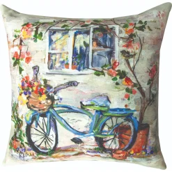 Manual Weavers 18" Square Climaweave Pillow With Blue Bike Under Window Design