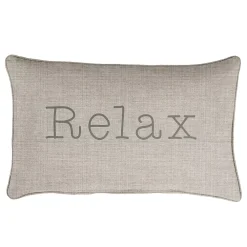 Outdoor Living And Style 13" X 20" Silver Gray Rectangular "Relax" Sunbrella Indoor And Outdoor Embroidered Lumbar Pillow
