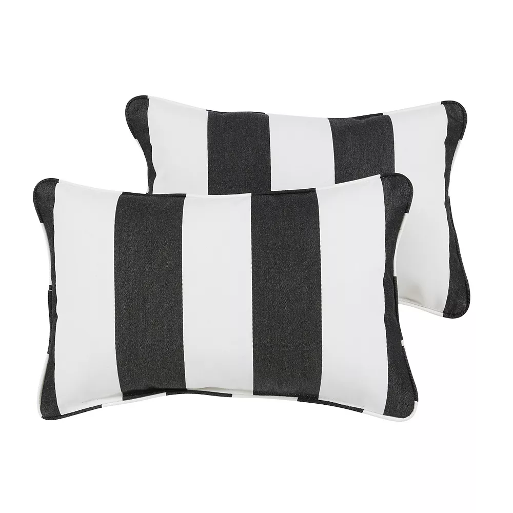 Outdoor Living And Style Set Of 2 Sunbrella Distressed Black And White Stripes Rectangular Indoor/Outdoor Lumbar Throw Pillows 20" 3 Outdoor Living And Style Set Of 2 Sunbrella Distressed Black And White Stripes Rectangular Indoor/Outdoor Lumbar Throw Pillows 20"