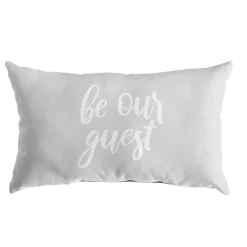 Outdoor Living And Style 13" X 20" Gray And White Rectangular "Be Our Guest" Indoor And Outdoor Embroidered Lumbar Pillow