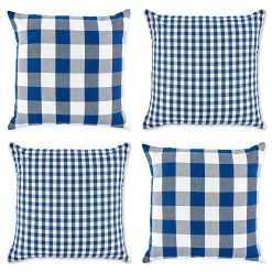Contemporary Home Living Set Of 4 Blue And White Gingham And Buffalo Check Pillow Cover 18"