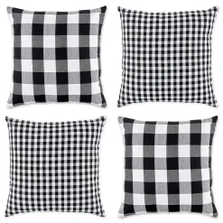 Contemporary Home Living Set Of 4 Black And White Gingham And Buffalo Check Pillow Covers 18"
