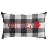 Outdoor Living And Style 13" X 20" Black White And Red "Get Cozy" Sunbrella Indoor And Outdoor Embroidered Lumbar Plaid Pillow