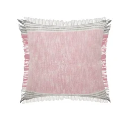 Laddha Home Designs 20" Pink And Gray Handmade Square Throw Pillow With Fringe