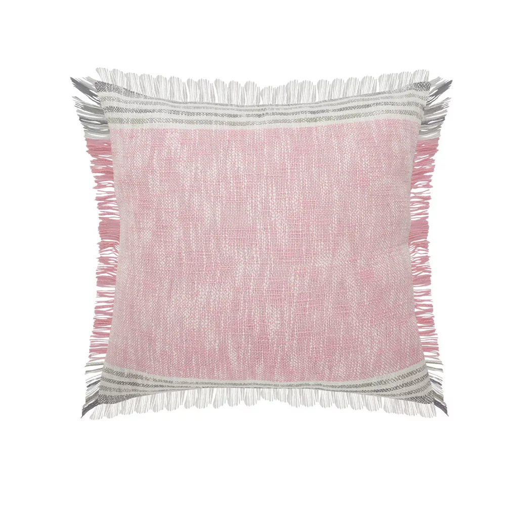 Laddha Home Designs 20" Pink And Gray Handmade Square Throw Pillow With Fringe 3 Laddha Home Designs 20" Pink And Gray Handmade Square Throw Pillow With Fringe