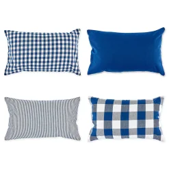 Contemporary Home Living Set Of 4 Blue And White Cotton Pillow Cover 20"