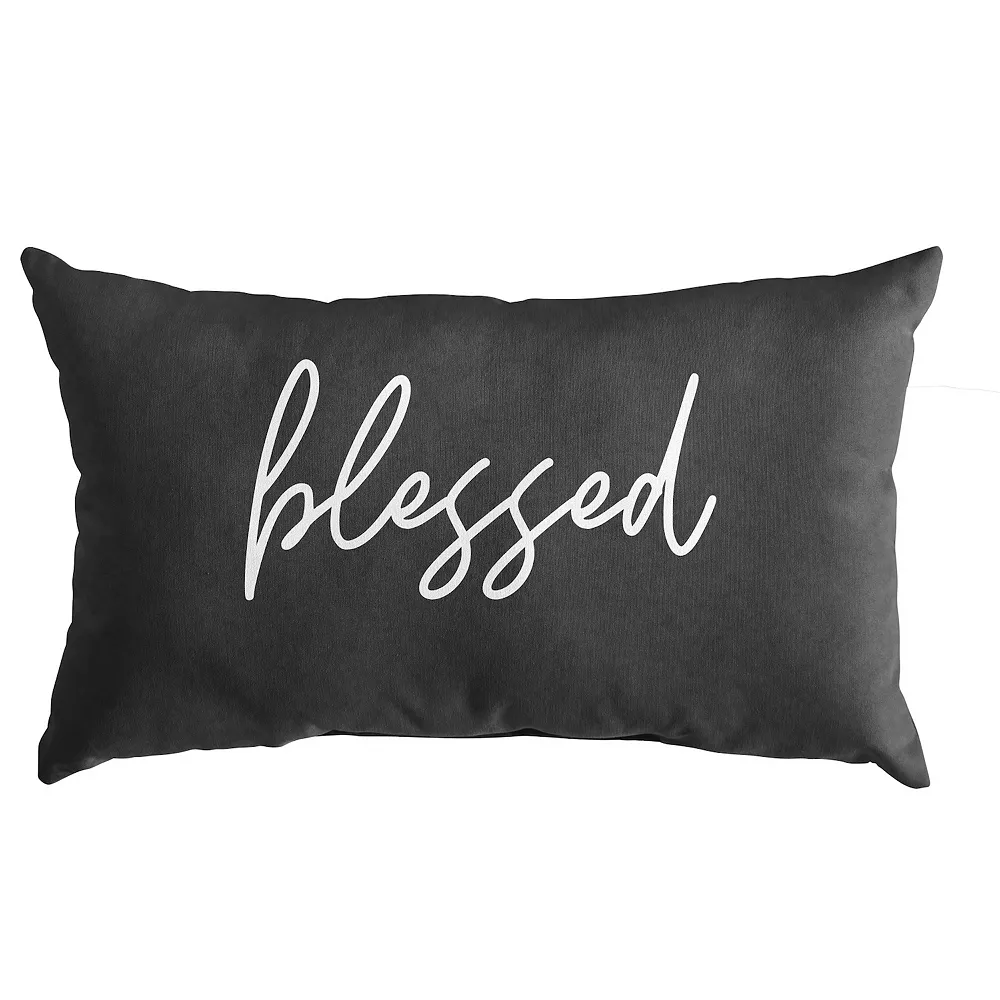 Outdoor Living And Style 13" X 20" Gunmetal Gray And White Rectangular "Blessed" Indoor And Outdoor Embroidered Lumbar Pillow 3 Outdoor Living And Style 13" X 20" Gunmetal Gray And White Rectangular "Blessed" Indoor And Outdoor Embroidered Lumbar Pillow
