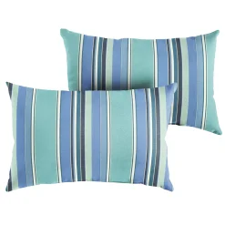 Outdoor Living And Style Set Of 2 Sunbrella Dolce Oasis Stripes Rectangular Indoor/Outdoor Lumbar Throw Pillows 24"