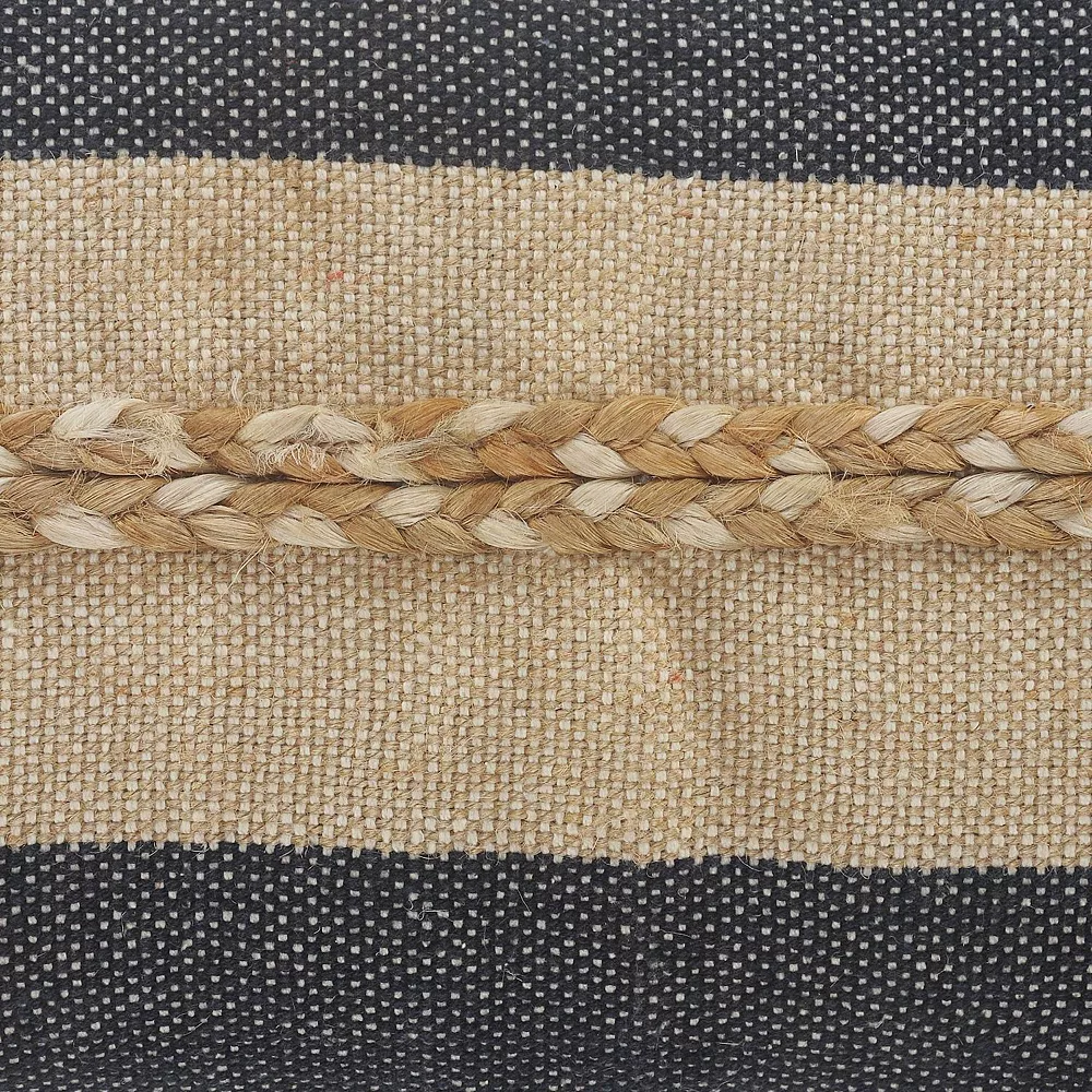 Laddha Home Designs 36" Blue And Tan Striped Rectangular Lumbar Pillow With Jute Braiding 4 Laddha Home Designs 36" Blue And Tan Striped Rectangular Lumbar Pillow With Jute Braiding - Image 2