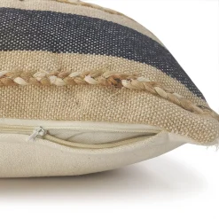 Laddha Home Designs 36" Blue And Tan Striped Rectangular Lumbar Pillow With Jute Braiding 7 Laddha Home Designs 36" Blue And Tan Striped Rectangular Lumbar Pillow With Jute Braiding -Safavieh Store 6203865 ALT2