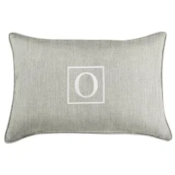 Outdoor Living And Style 20" Granite Gray And White Embroidered Monogram "O" Rectangular Lumbar Pillow