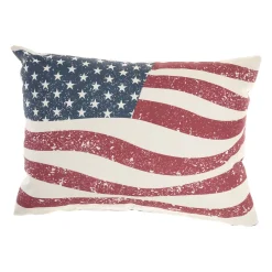 Mina Victory Wavy American Flag Reversible Stars Outdoor Throw Pillow