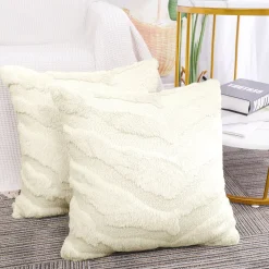 PiccoCasa Set Of 2 Faux Fur Zipper Soft Throw Square Pillow Covers For Couch Car 20"x20" -Safavieh Store 6239321 ALT2