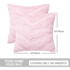 PiccoCasa Polyester Zippered Soft Faux Fur Throw Pillow Covers 2 Pcs 16"x16" -Safavieh Store 6240014 ALT3