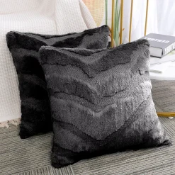 PiccoCasa Set Of 2 Faux Fur Throw Pillow Covers Soft 18"x18" -Safavieh Store 6240055 ALT2