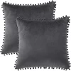 PiccoCasa Velvet Pillow Covers Pom Throw Cover Square Throw Pillow Covers 2 Pcs 20"x20" -Safavieh Store 6240160 Dark Gray