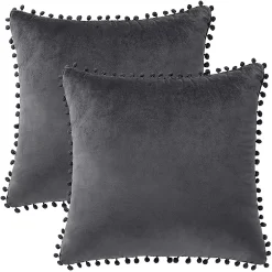PiccoCasa Velvet Pillow Covers Pom Throw Cover Square Throw Pillow Covers 2 Pcs 20"x20"